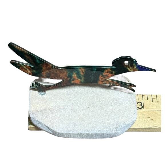 Southwest Enameled Metal Sculpture Roadrunner Sandstone Base 3" Decorative Bird - Picture 10 of 10